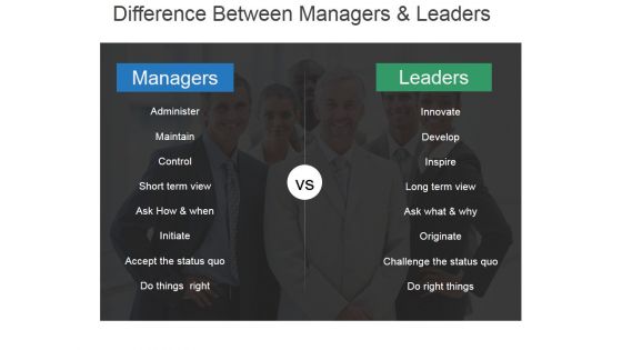 Difference Between Managers And Leaders Ppt PowerPoint Presentation Layouts