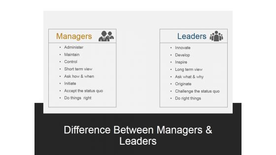 Difference Between Managers And Leaders Ppt PowerPoint Presentation Show Difference Between Managers And Leaders Ppt PowerPoint Presentation Show