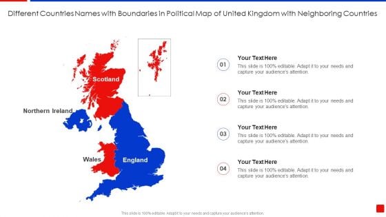 Different Countries Names With Boundaries In Political Map Of United Kingdom With Neighboring Countries Structure PDF