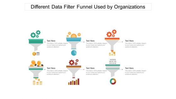 Different Data Filter Funnel Used By Organizations Ppt PowerPoint Presentation Gallery Summary PDF