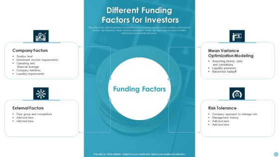 Different Funding Factors For Investors Ppt PowerPoint Presentation File Outfit PDF