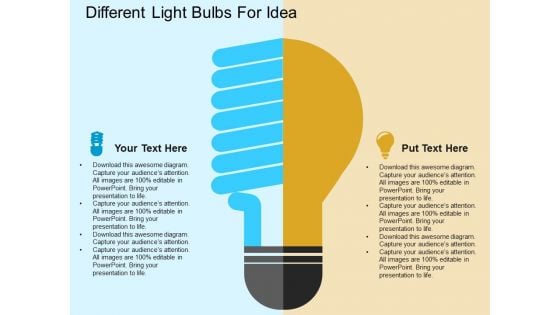 Different Light Bulbs For Idea Powerpoint Template