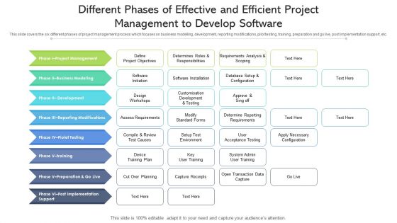 Different Phases Of Effective And Efficient Project Management To Develop Software Ppt PowerPoint Presentation Icon Infographics PDF