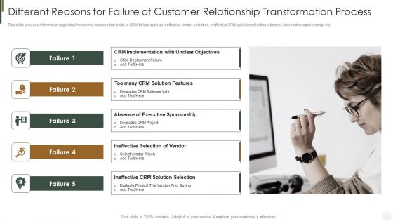Different Reasons For Failure Of Customer Relationship Transformation Process Strategies To Improve Customer Structure PDF
