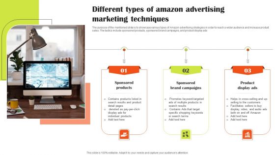 Different Types Of Amazon Advertising Marketing Techniques Clipart PDF