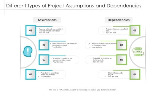 Different Types Of Project Assumptions And Dependencies Ppt Professional Design Inspiration PDF