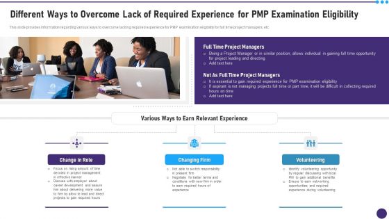 Different Ways To Overcome Lack Of Required Experience For PMP Examination Eligibility Inspiration PDF