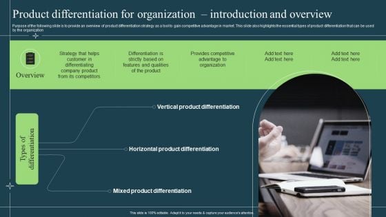 Differentiation Techniques Ways To Surpass Competitors Product Differentiation For Organization Introduction And Overview Graphics PDF