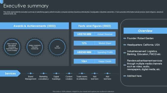 Digital Ad Marketing Services Company Profile Executive Summary Professional PDF