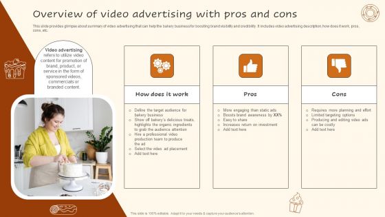 Digital Advertising Plan For Bakery Business Overview Of Video Advertising With Pros Portrait PDF