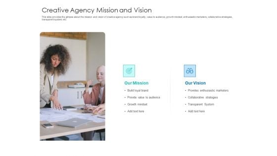 Digital Agency Pitch Presentation Creative Agency Mission And Vision Designs PDF
