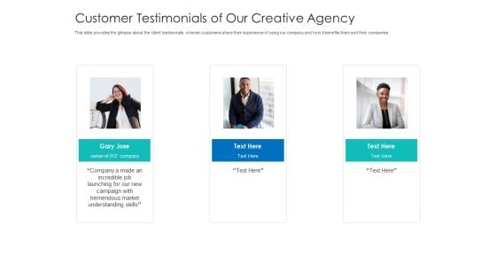 Digital Agency Pitch Presentation Customer Testimonials Of Our Creative Agency Topics PDF