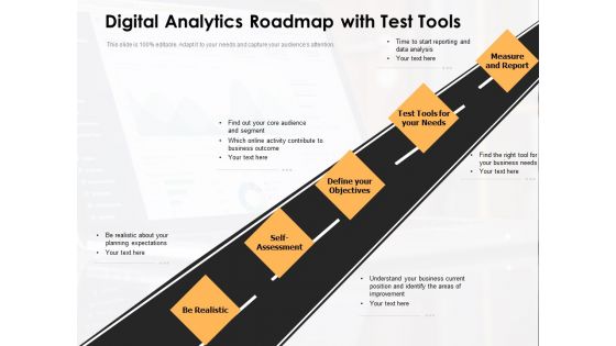 Digital Analytics Roadmap With Test Tools Ppt PowerPoint Presentation Gallery Graphics Download PDF