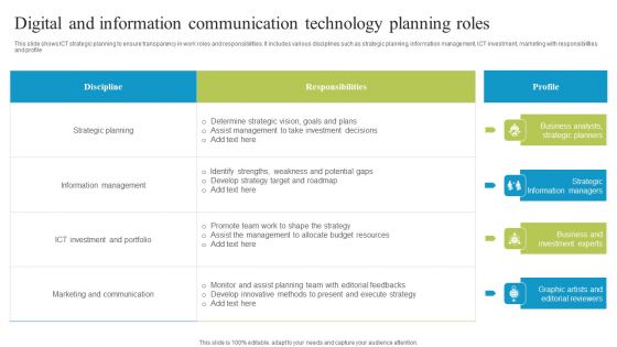 Digital And Information Communication Technology Planning Roles Summary PDF Digital And Information Communication Technology Planning Roles Summary PDF