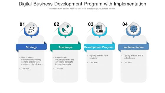 Digital Business Development Program With Implementation Ppt PowerPoint Presentation Gallery Background Designs PDF