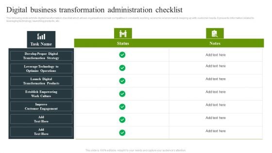 Digital Business Transformation Administration Checklist Formats PDF