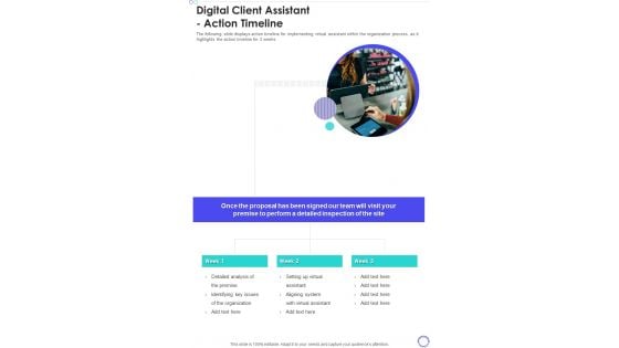 Digital Client Assistant Action Timeline One Pager Sample Example Document