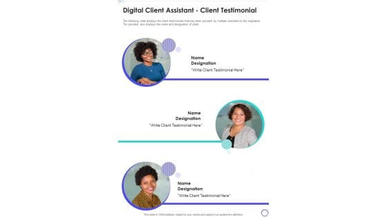 Digital Client Assistant Client Testimonial One Pager Sample Example Document Digital Client Assistant Client Testimonial One Pager Sample Example Document