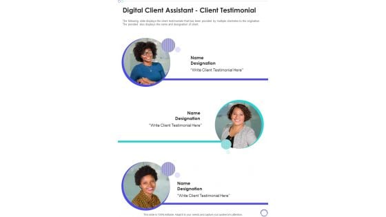 Digital Client Assistant Client Testimonial One Pager Sample Example Document