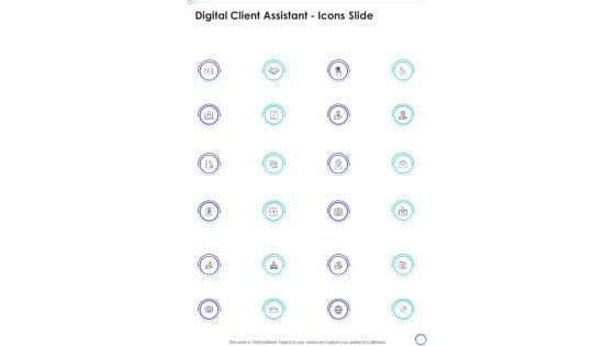 Digital Client Assistant Icons Slide One Pager Sample Example Document Digital Client Assistant Icons Slide One Pager Sample Example Document