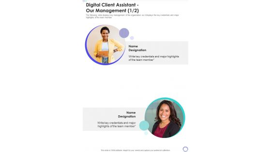 Digital Client Assistant Our Management One Pager Sample Example Document Digital Client Assistant Our Management One Pager Sample Example Document