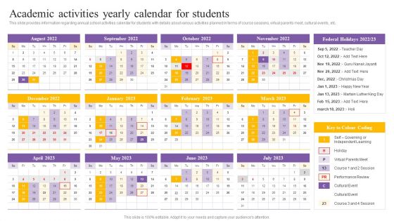 Digital Coaching And Learning Playbook Academic Activities Yearly Calendar For Students Download PDF