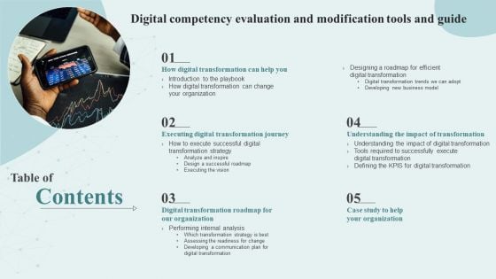 Digital Competency Evaluation And Modification Tools And Guide Table Of Contents Graphics PDF