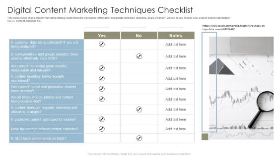 Digital Content Marketing Techniques Checklist Introduction PDF