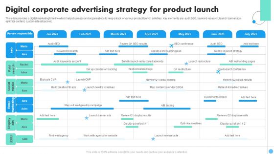 Digital Corporate Advertising Strategy For Product Launch Portrait PDF