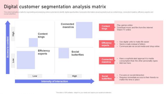 Digital Customer Segmentation Analysis Matrix Ppt PowerPoint Presentation File Show PDF