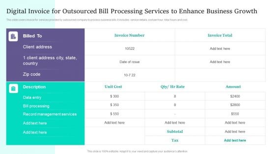 Digital Invoice For Outsourced Bill Processing Services To Enhance Business Growth Sample PDF