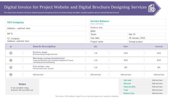 Digital Invoice For Project Website And Digital Brochure Designing Services Formats PDF Digital Invoice For Project Website And Digital Brochure Designing Services Formats PDF