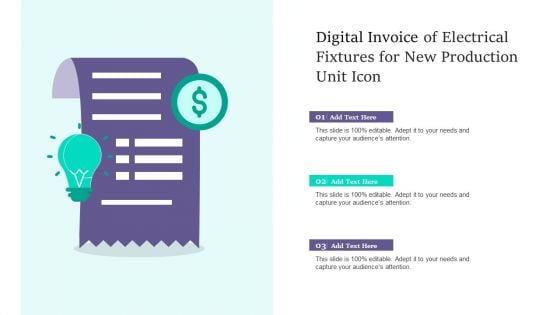 Digital Invoice Of Electrical Fixtures For New Production Unit Icon Pictures PDF