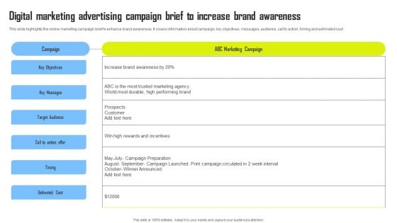 Digital Marketing Advertising Campaign Brief To Increase Brand Awareness Designs PDF