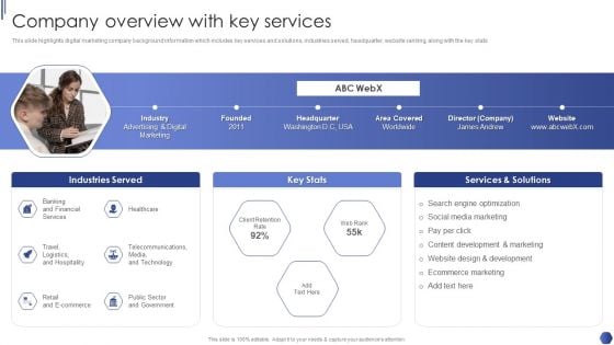 Digital Marketing Agency Business Profile Company Overview With Key Services Diagrams PDF