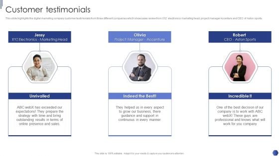 Digital Marketing Agency Business Profile Customer Testimonials Template PDF