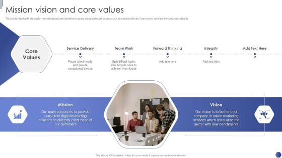 Digital Marketing Agency Business Profile Mission Vision And Core Values Sample PDF