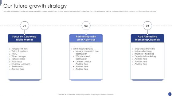 Digital Marketing Agency Business Profile Our Future Growth Strategy Introduction PDF