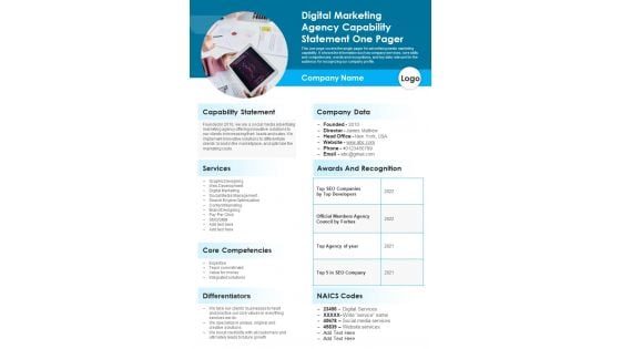 Digital Marketing Agency Capability Statement One Pager PDF Document PPT Template