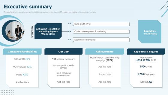 Digital Marketing Company Profile Executive Summary Inspiration PDF