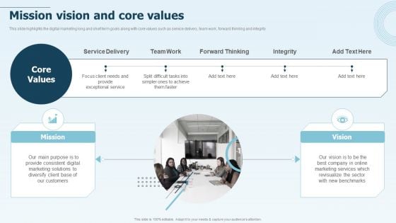 Digital Marketing Company Profile Mission Vision And Core Values Professional PDF