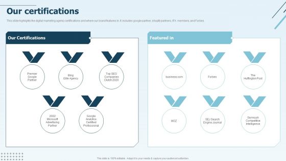 Digital Marketing Company Profile Our Certifications Designs PDF