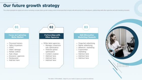 Digital Marketing Company Profile Our Future Growth Strategy Demonstration PDF