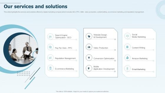 Digital Marketing Company Profile Our Services And Solutions Template PDF