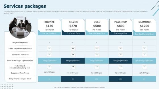 Digital Marketing Company Profile Services Packages Infographics PDF