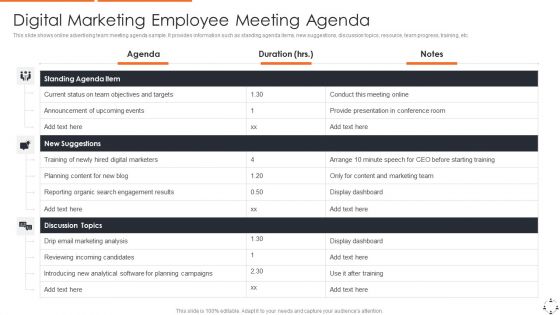 Digital Marketing Employee Meeting Agenda Guidelines PDF