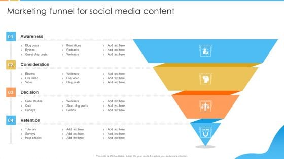 Digital Marketing Guide For B2B Firms Marketing Funnel For Social Media Content Diagrams PDF