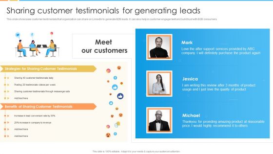 Digital Marketing Guide For B2B Firms Sharing Customer Testimonials For Generating Leads Graphics PDF