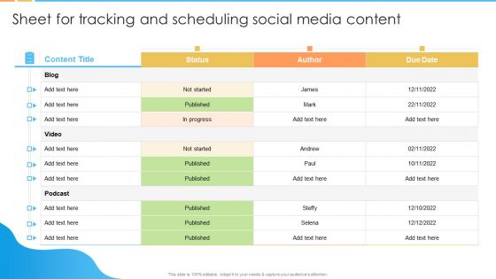 Digital Marketing Guide For B2B Firms Sheet For Tracking And Scheduling Social Media Content Brochure PDF