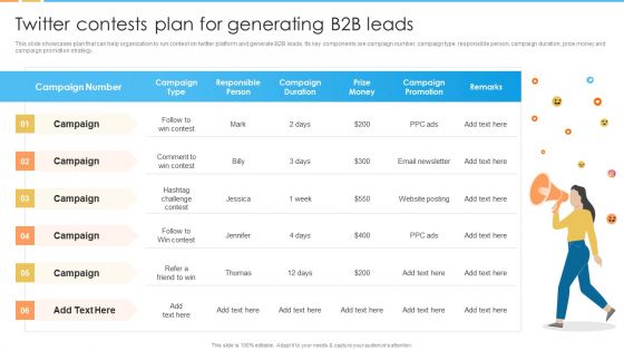 Digital Marketing Guide For B2B Firms Twitter Contests Plan For Generating B2B Leads Sample PDF